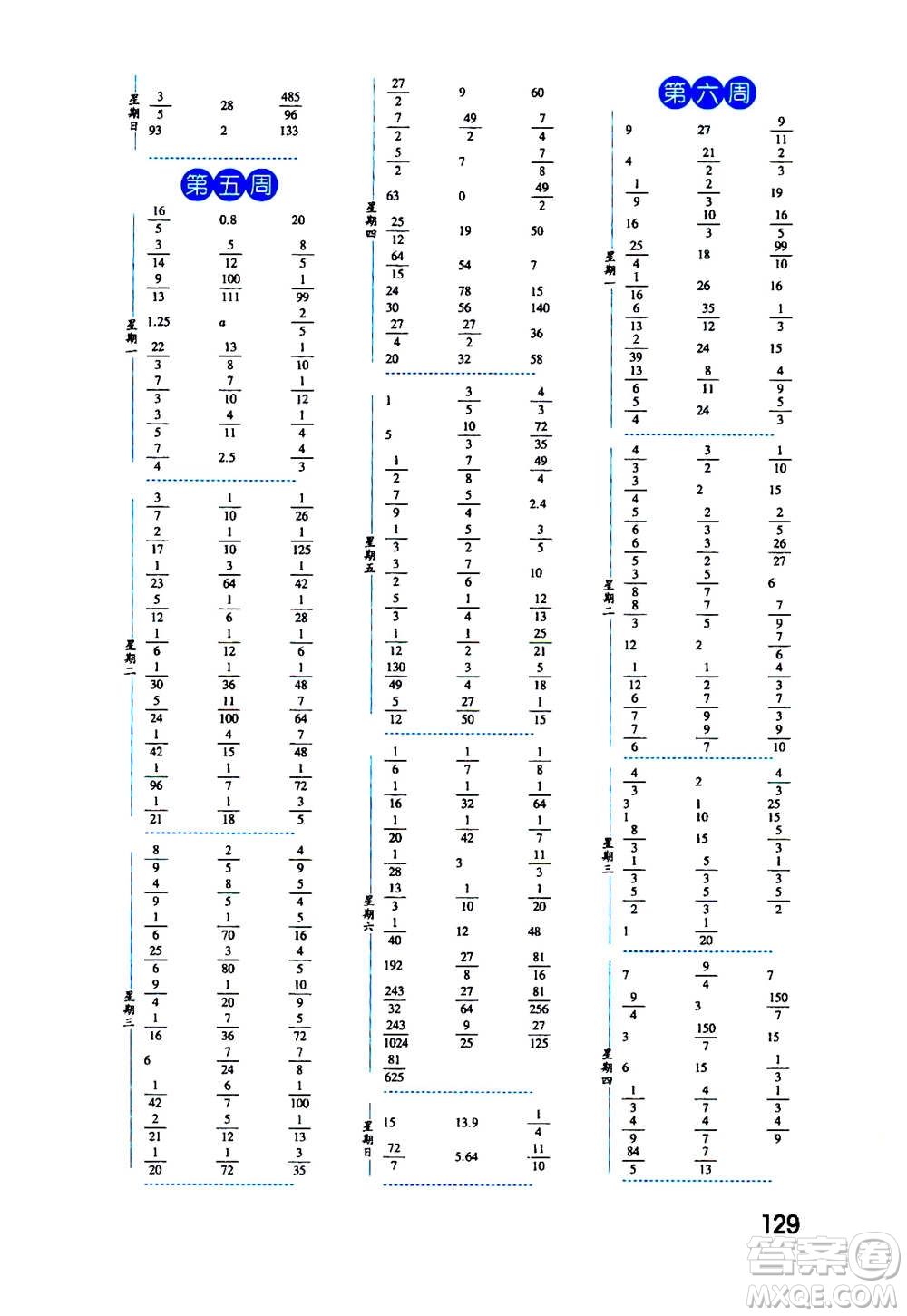 2020年經(jīng)綸學(xué)典口算達(dá)人六年級數(shù)學(xué)上冊RJ人教版答案