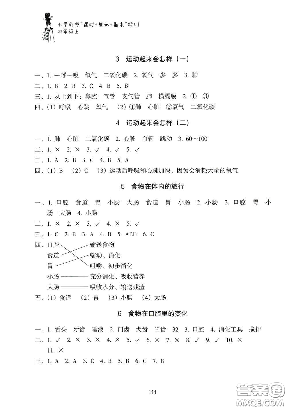 浙江教育出版社2020課時單元期末特訓(xùn)小學(xué)科學(xué)四年級上冊答案
