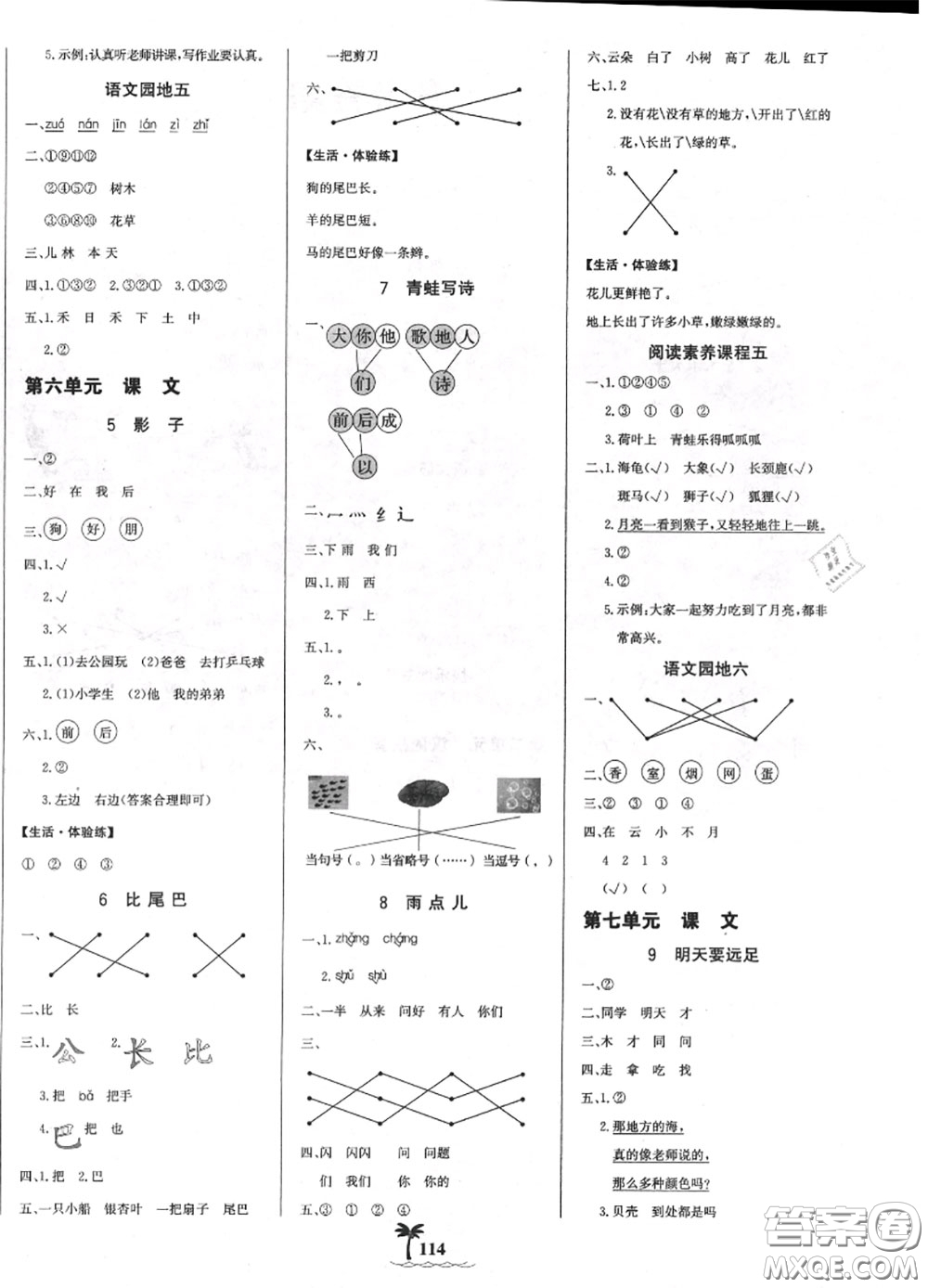 2020年秋世紀金榜金榜小博士一年級語文上冊人教版答案