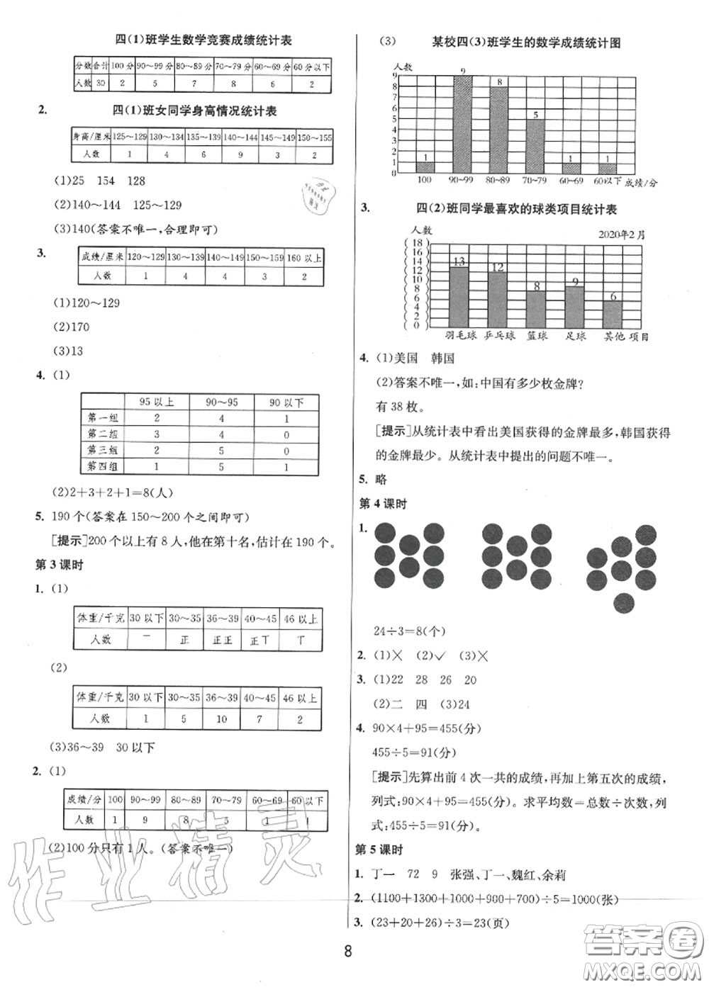 2020秋1課3練單元達標(biāo)測試四年級數(shù)學(xué)上冊蘇教版參考答案