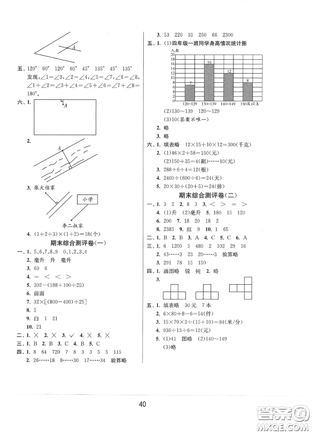 2020秋1課3練單元達標(biāo)測試四年級數(shù)學(xué)上冊蘇教版參考答案