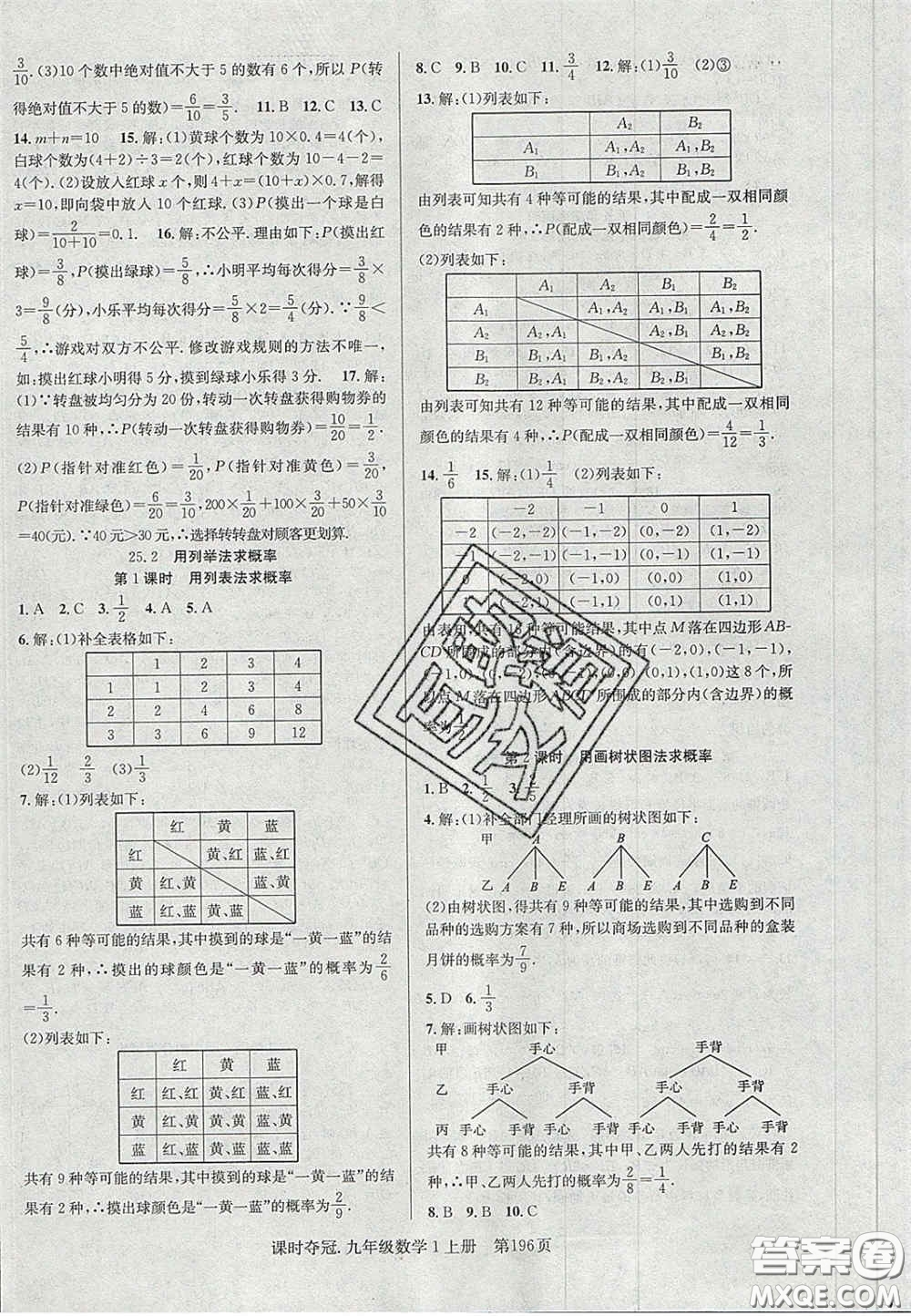 安徽師范大學(xué)出版社2020課時(shí)奪冠九年級(jí)數(shù)學(xué)上冊(cè)人教版答案