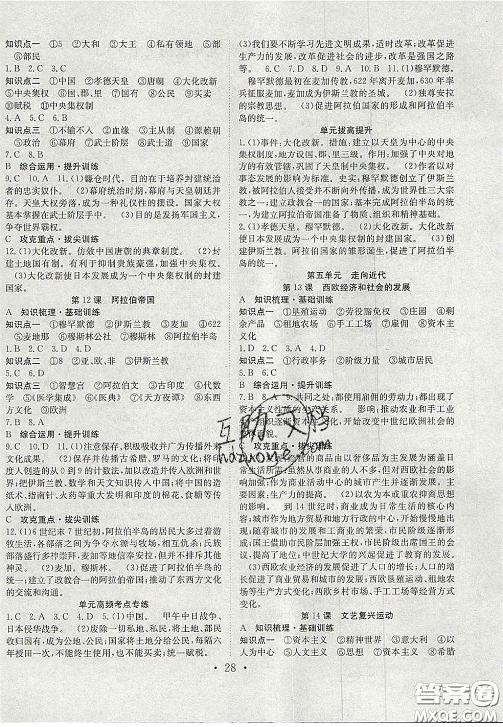 合肥工業(yè)大學出版社2020秋7天學案學練考九年級歷史上冊人教版答案
