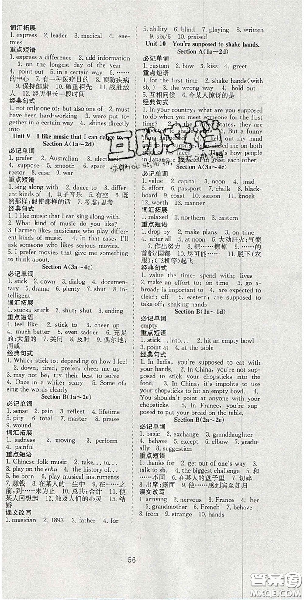 合肥工業(yè)大學出版社2020秋7天學案學練考九年級英語上冊人教版答案