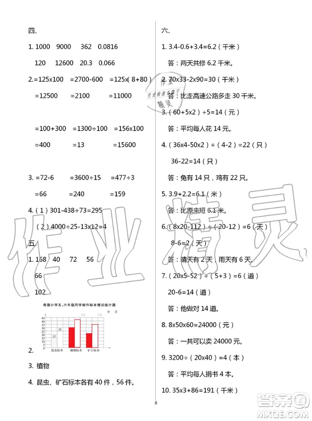 教育科學(xué)出版社2020年暑假作業(yè)四年級合訂本參考答案