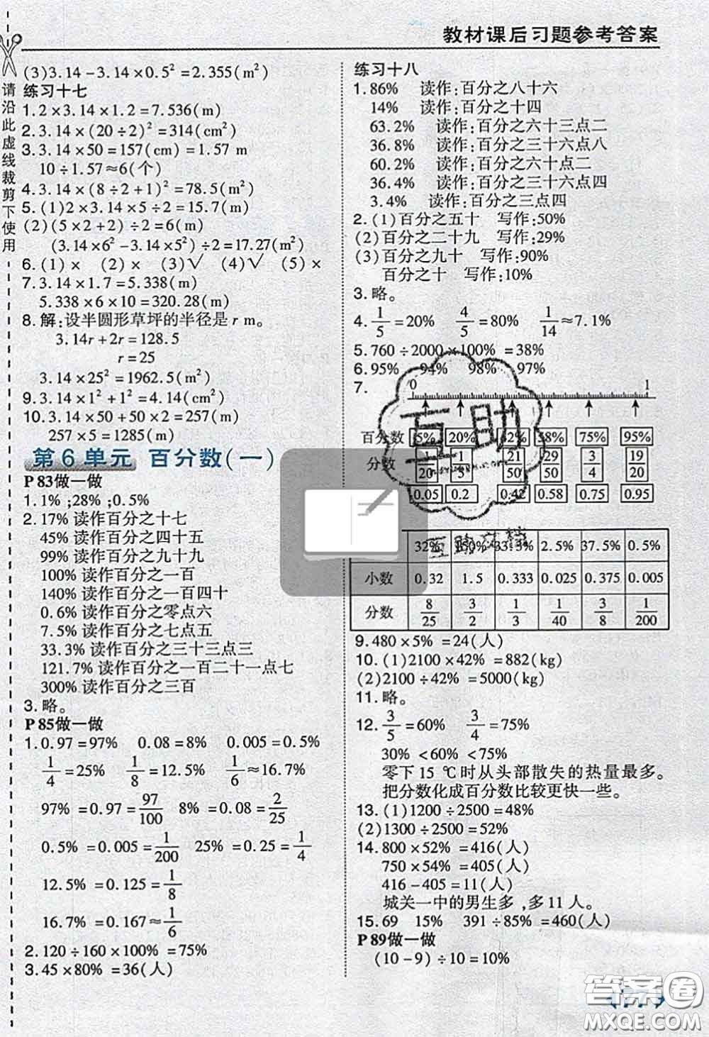 人民教育出版社2019年教材課本六年級(jí)數(shù)學(xué)上冊(cè)人教版參考答案