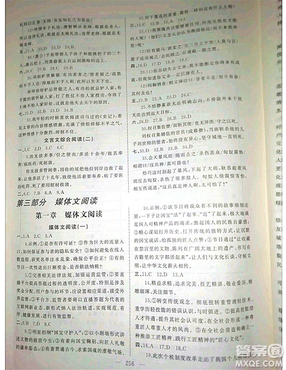 2020年高職考相約在高校語文知識(shí)梳理高職考測(cè)試卷答案