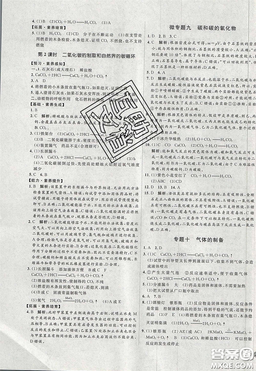 2020秋優(yōu)加學(xué)案課時(shí)通九年級化學(xué)上冊Y1版答案