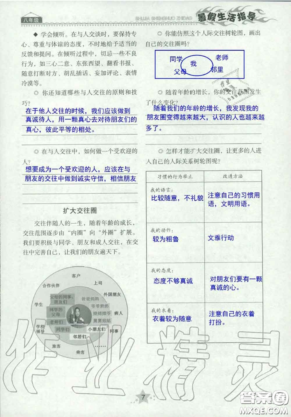 山東教育出版社2020暑假生活指導(dǎo)八年級通用版答案
