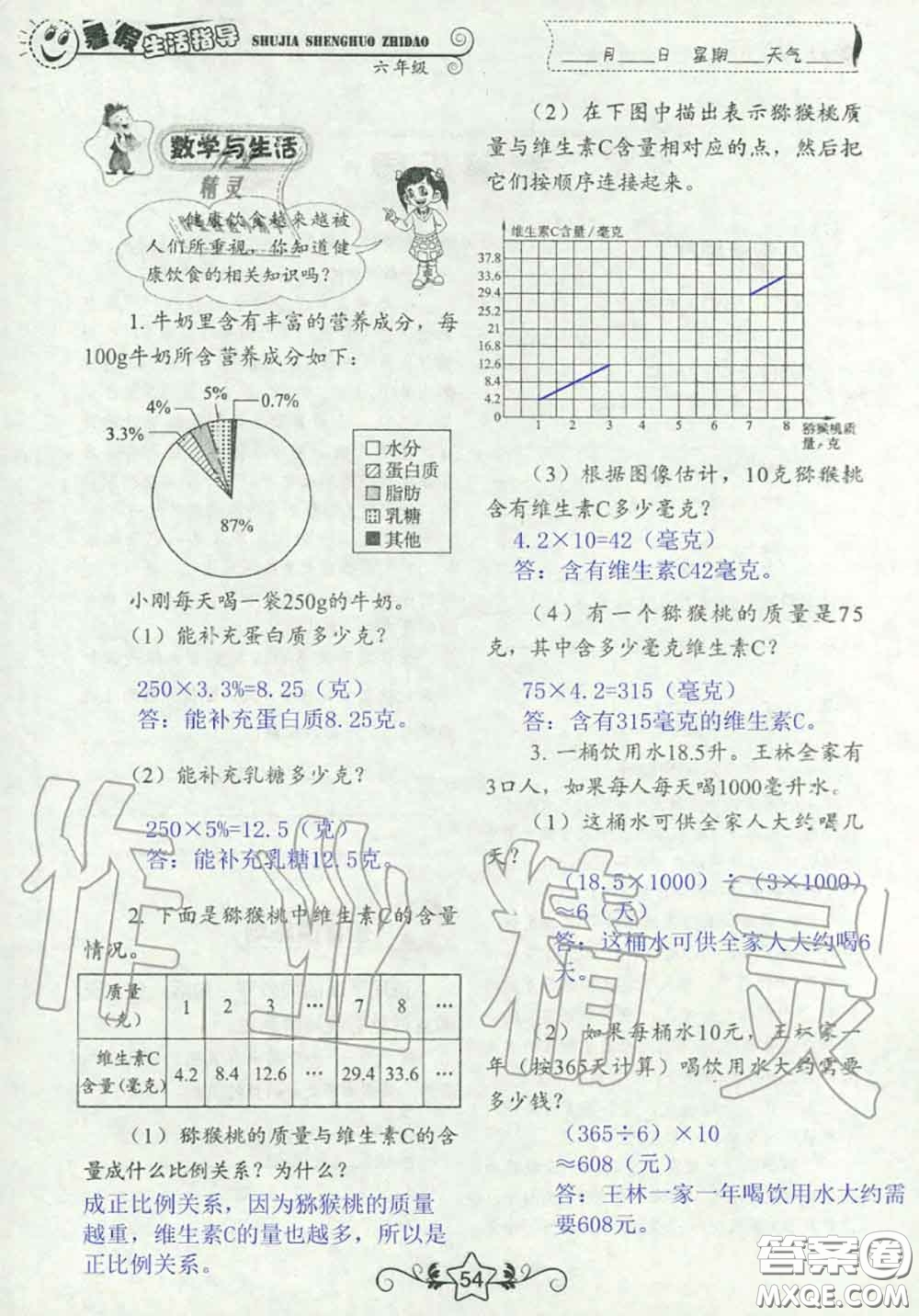 山東教育出版社2020暑假生活指導(dǎo)六年級通用版答案