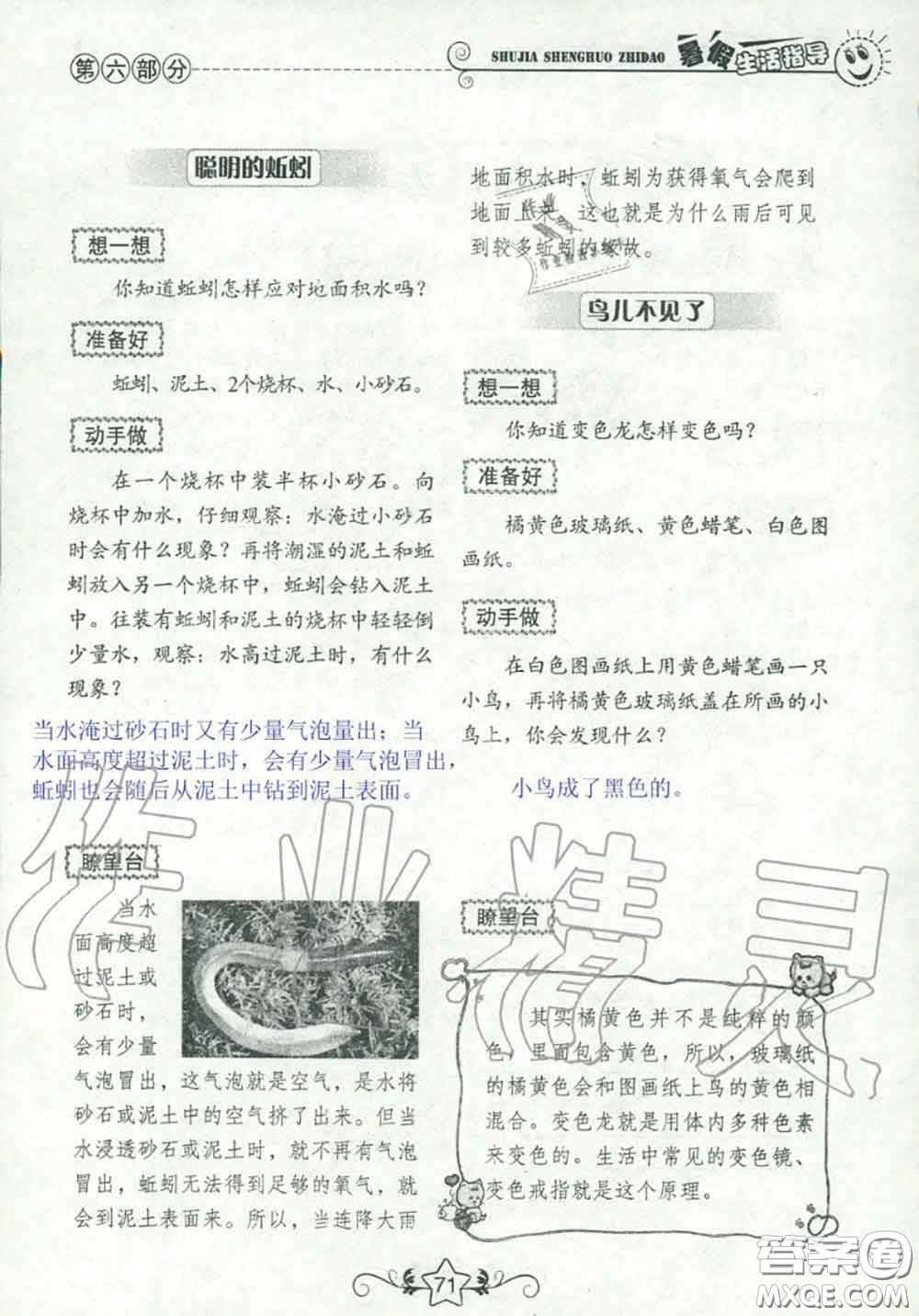 山東教育出版社2020暑假生活指導(dǎo)六年級通用版答案