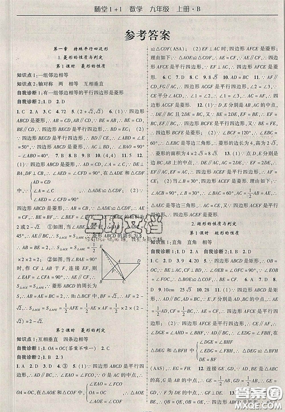 2020年隨堂1加1導(dǎo)練九年級(jí)數(shù)學(xué)上冊(cè)北師大版答案