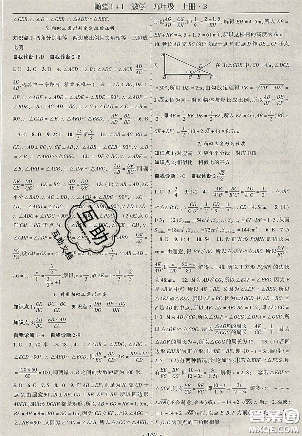 2020年隨堂1加1導(dǎo)練九年級(jí)數(shù)學(xué)上冊(cè)北師大版答案