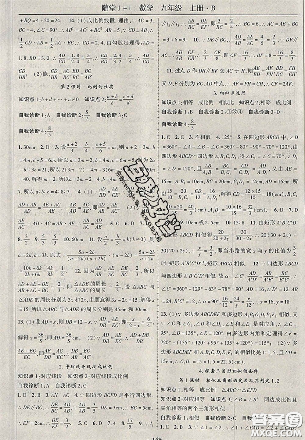 2020年隨堂1加1導(dǎo)練九年級(jí)數(shù)學(xué)上冊(cè)北師大版答案