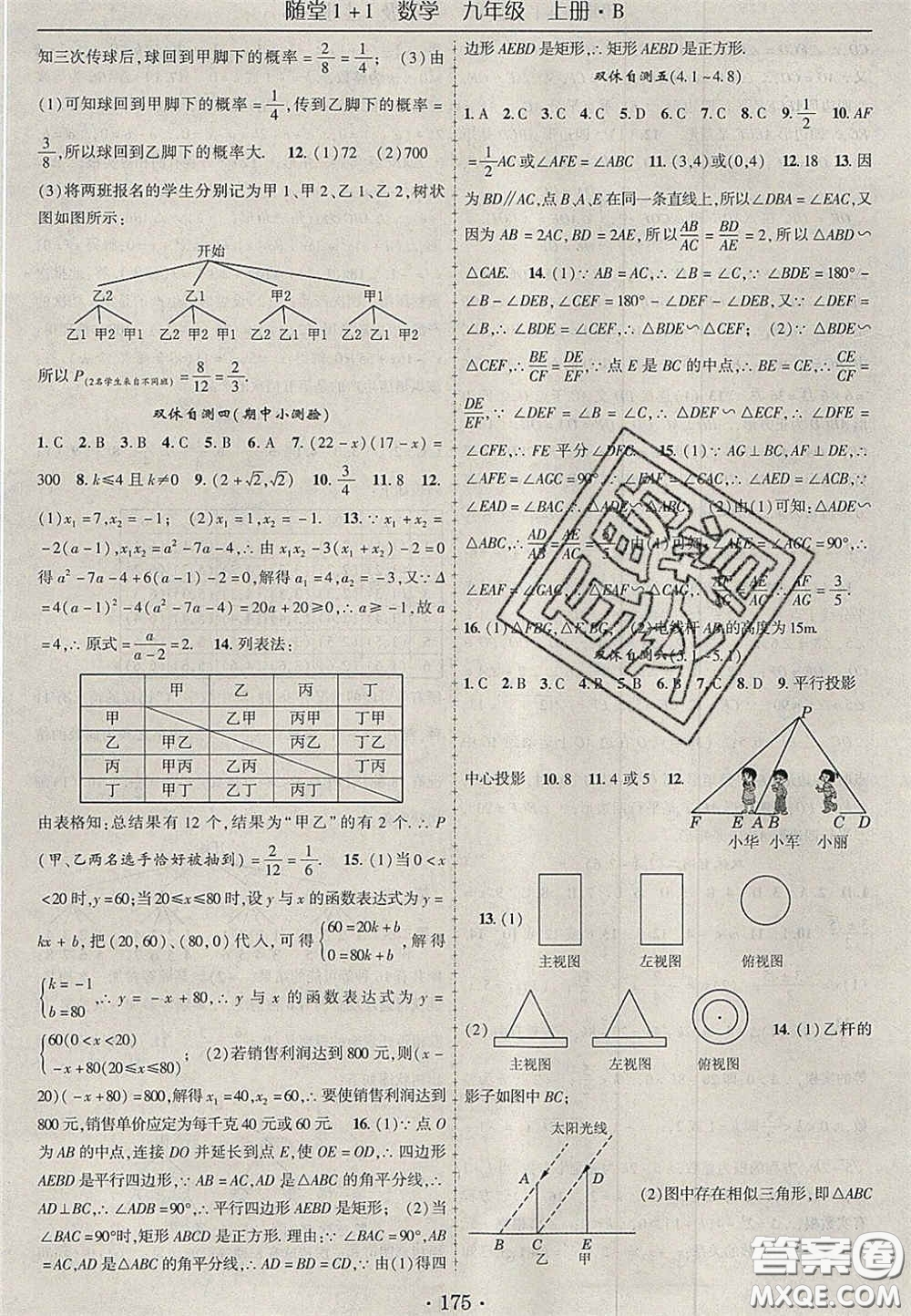 2020年隨堂1加1導(dǎo)練九年級(jí)數(shù)學(xué)上冊(cè)北師大版答案
