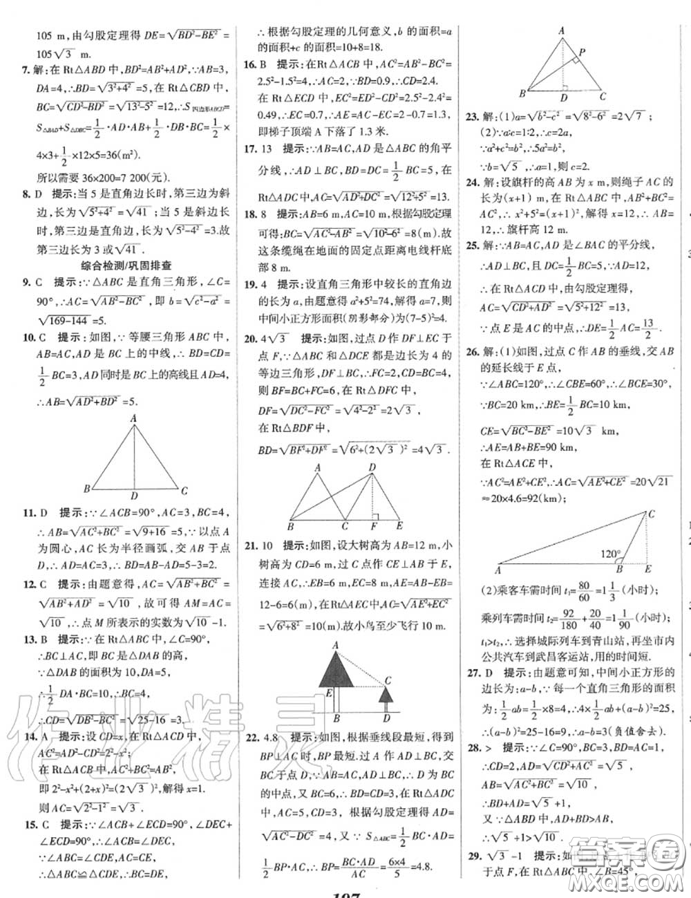 2020年秋全優(yōu)課堂考點集訓與滿分備考八年級數(shù)學上冊冀教版答案