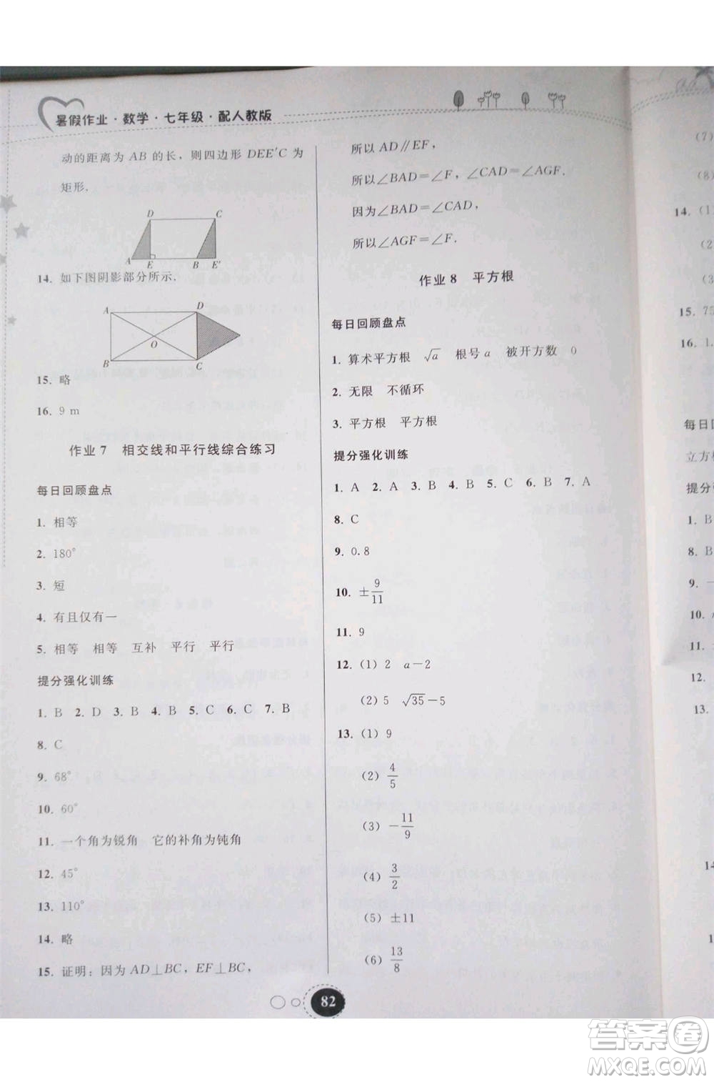 2019年暑假作業(yè)七年級(jí)數(shù)學(xué)人教版參考答案