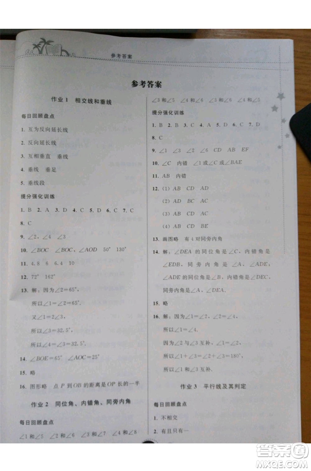 2019年暑假作業(yè)七年級(jí)數(shù)學(xué)人教版參考答案
