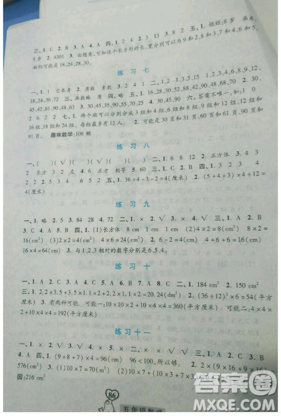 河北美術出版社2019年一路領先暑假作業(yè)五年級數(shù)學人教版答案