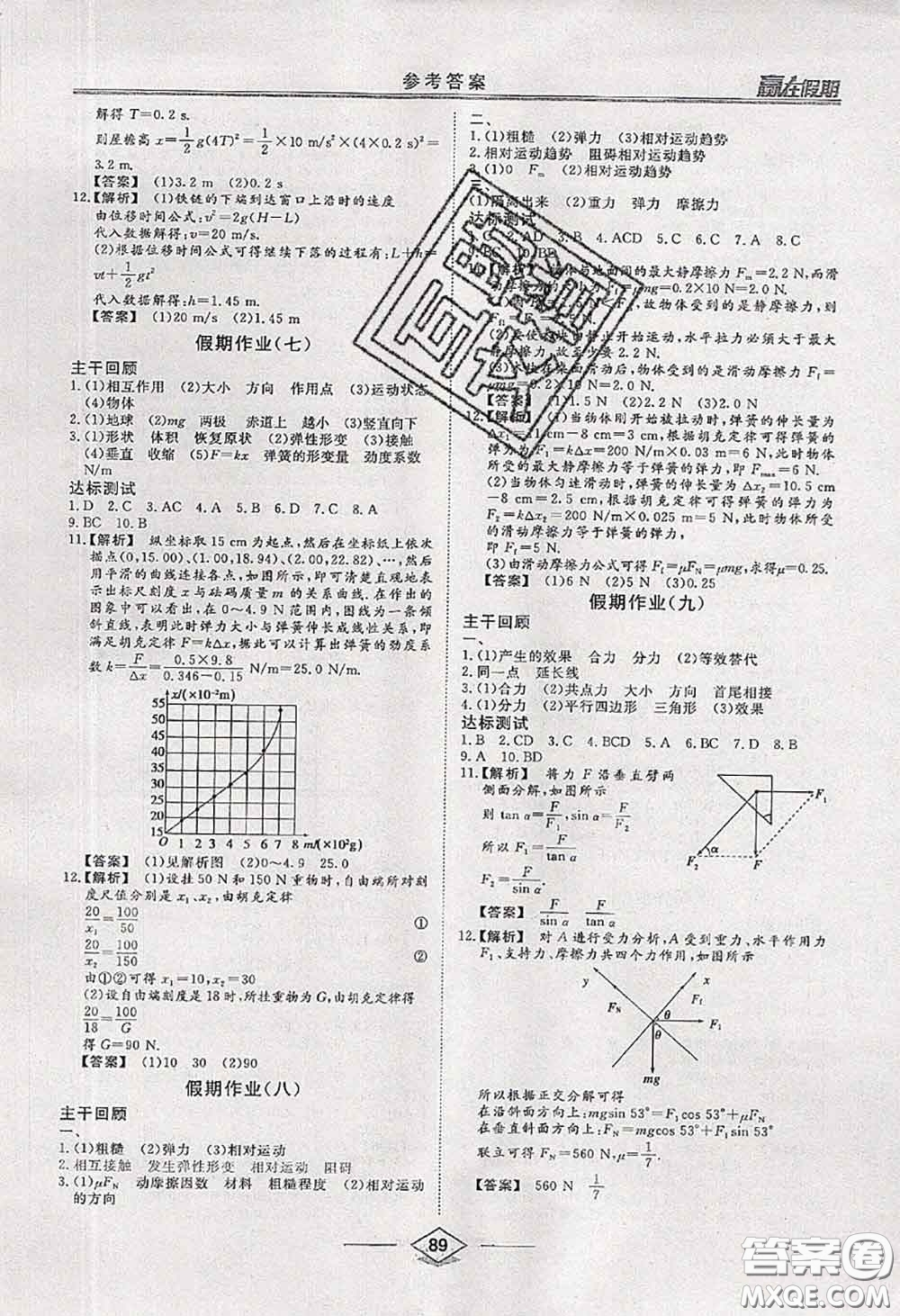 2020年學易優(yōu)一本通系列叢書贏在假期暑假高一年級物理全一冊答案