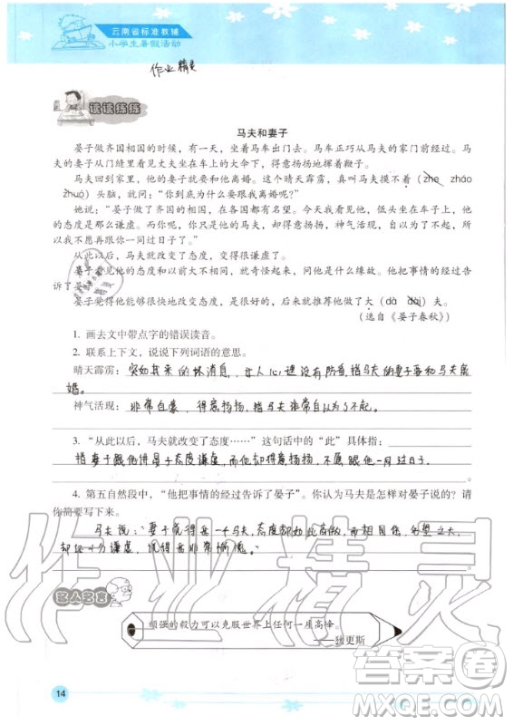 晨光出版社2020年云南省標(biāo)準(zhǔn)教輔小學(xué)生暑假活動(dòng)五年級答案