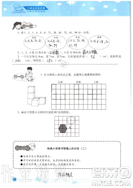 晨光出版社2020年云南省標(biāo)準(zhǔn)教輔小學(xué)生暑假活動(dòng)五年級答案