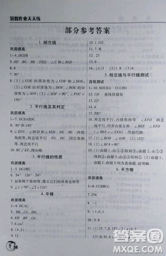 文心出版社2020年暑假作業(yè)天天練七年級(jí)數(shù)學(xué)通用版參考答案