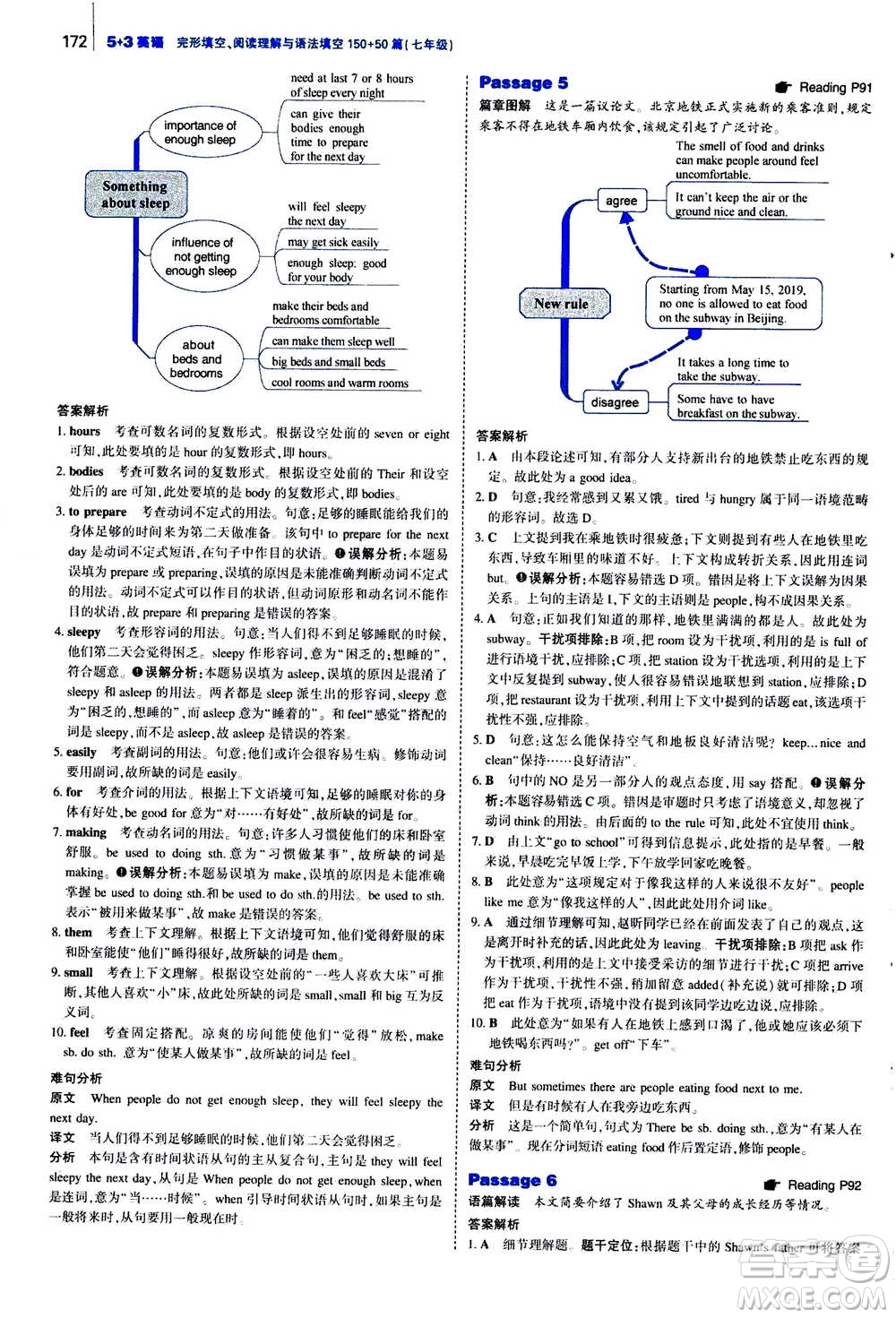 曲一線2021版53英語完形填空閱讀理解與語法填空七年級答案