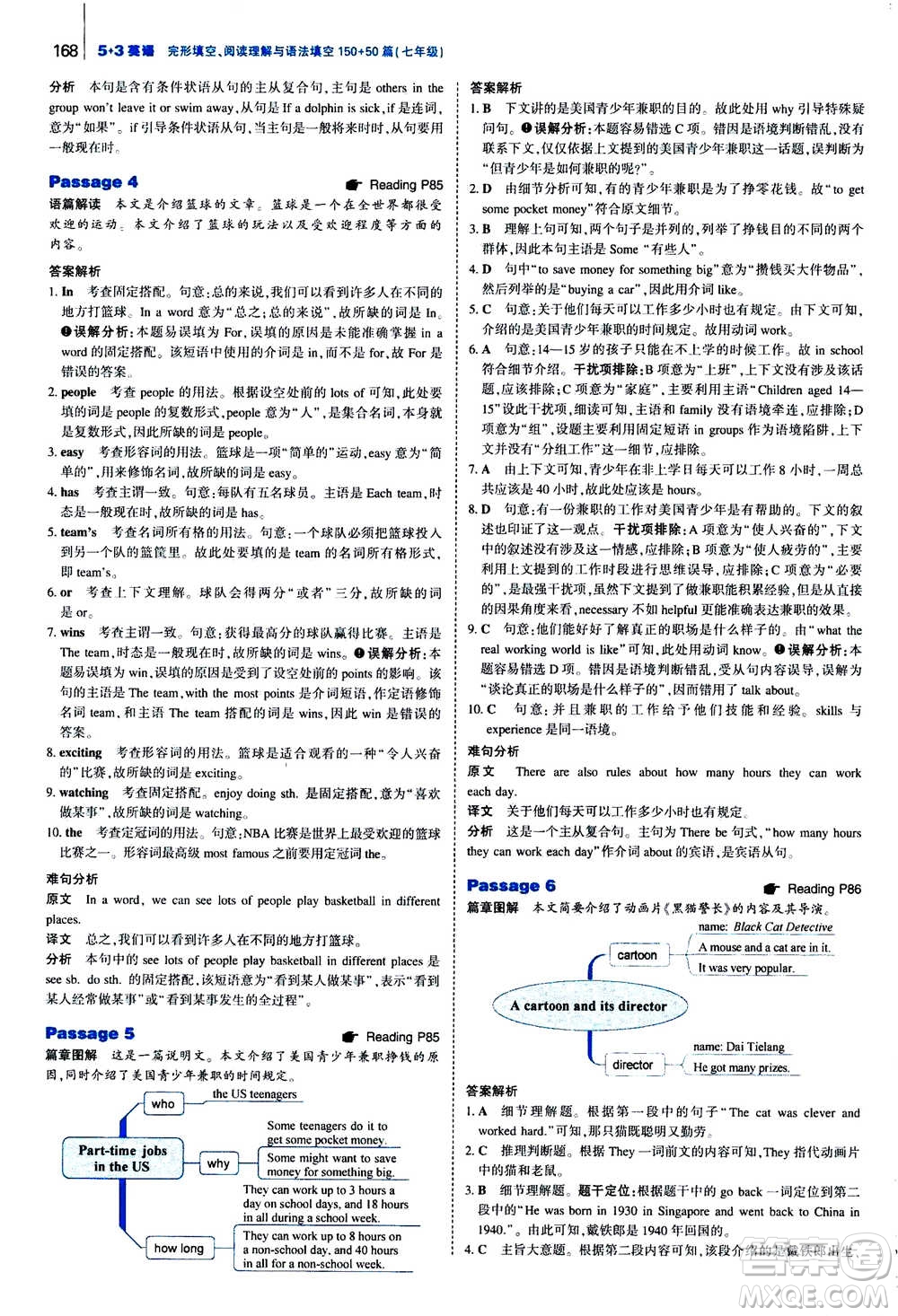 曲一線2021版53英語完形填空閱讀理解與語法填空七年級答案