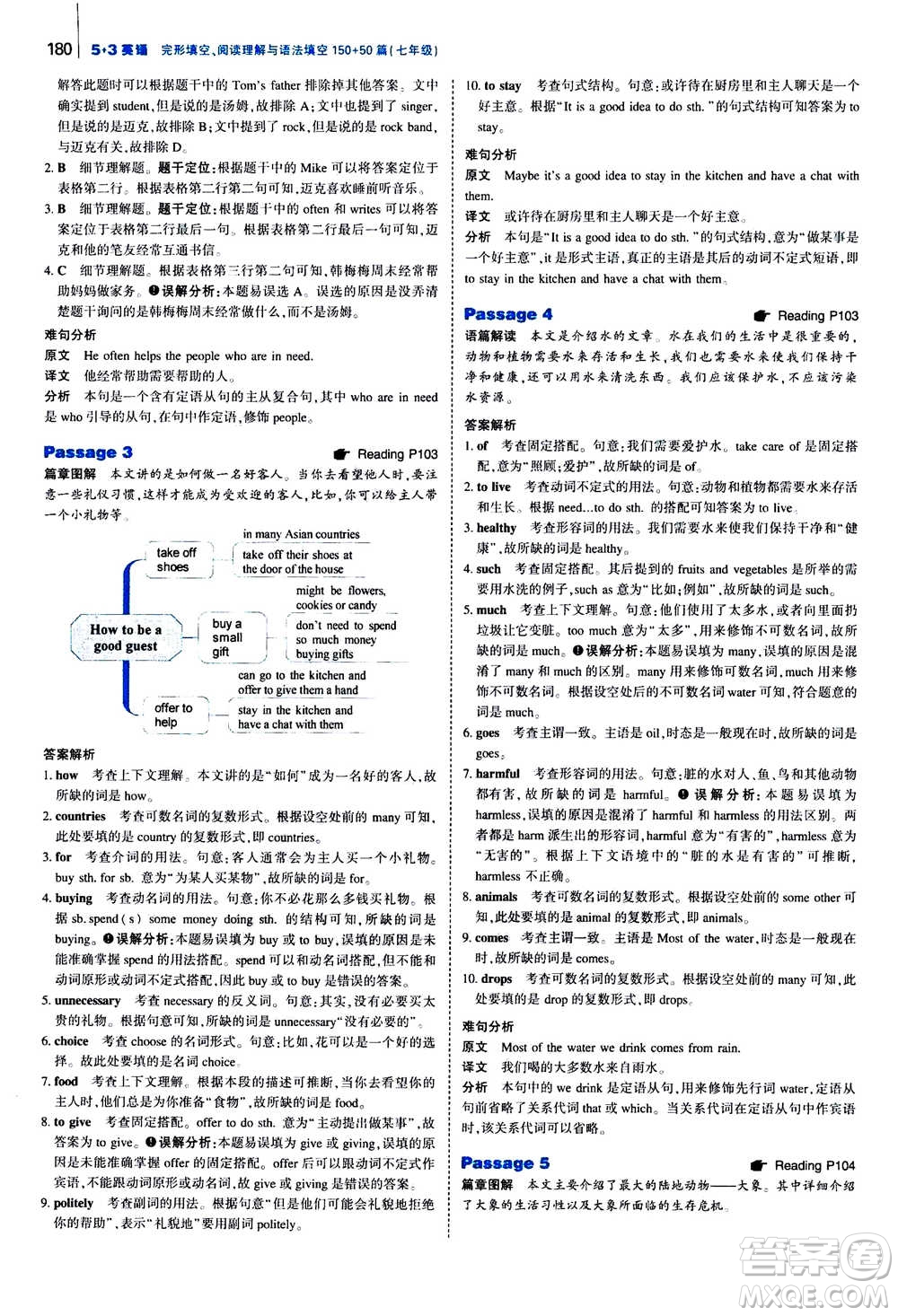 曲一線2021版53英語完形填空閱讀理解與語法填空七年級答案