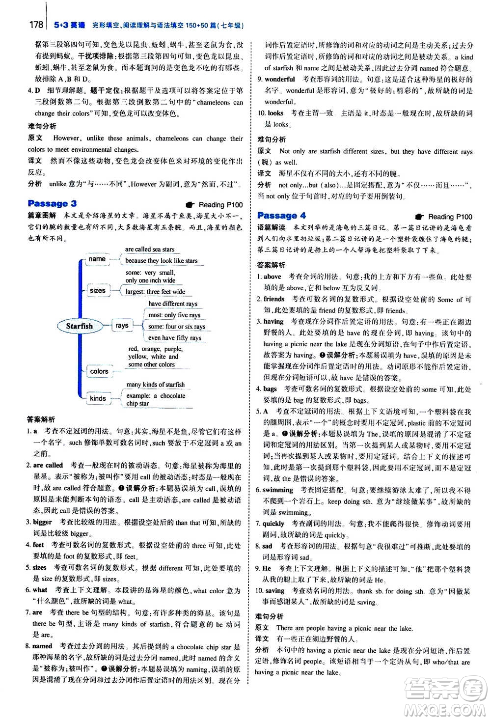 曲一線2021版53英語完形填空閱讀理解與語法填空七年級答案