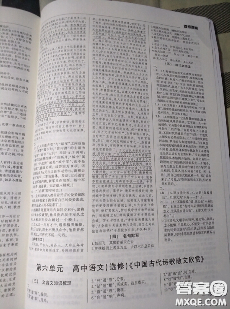 武漢出版社2020年高考語文核按鈕教材梳理參考答案