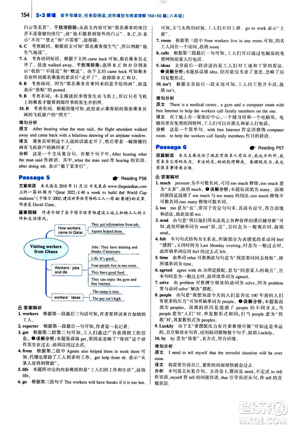 曲一線2020版53英語(yǔ)完形填空閱讀理解與語(yǔ)法填空八年級(jí)答案