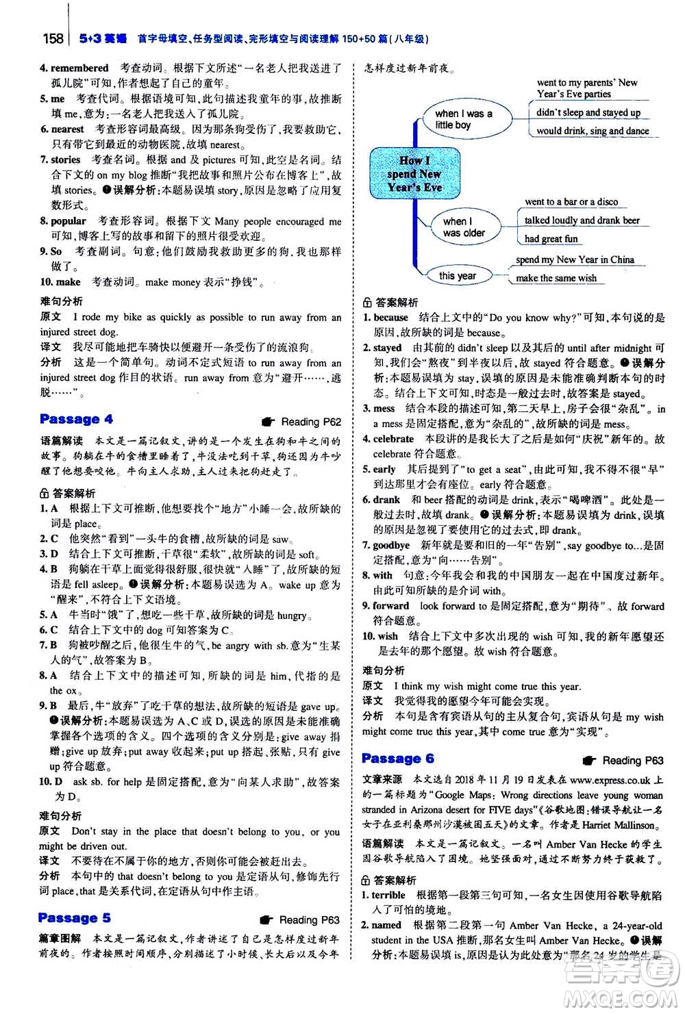 曲一線2020版53英語(yǔ)完形填空閱讀理解與語(yǔ)法填空八年級(jí)答案