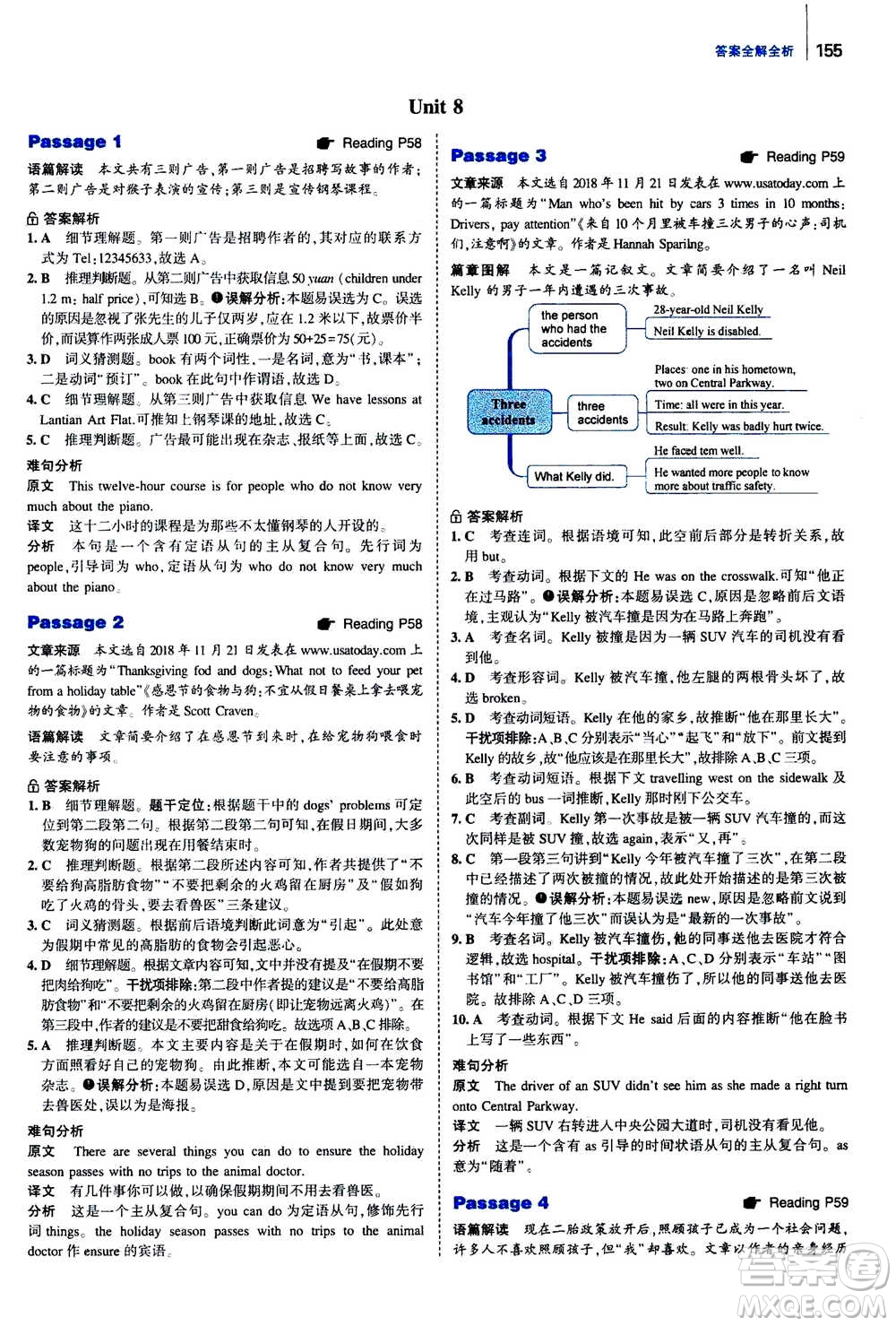 曲一線2020版53英語(yǔ)完形填空閱讀理解與語(yǔ)法填空八年級(jí)答案