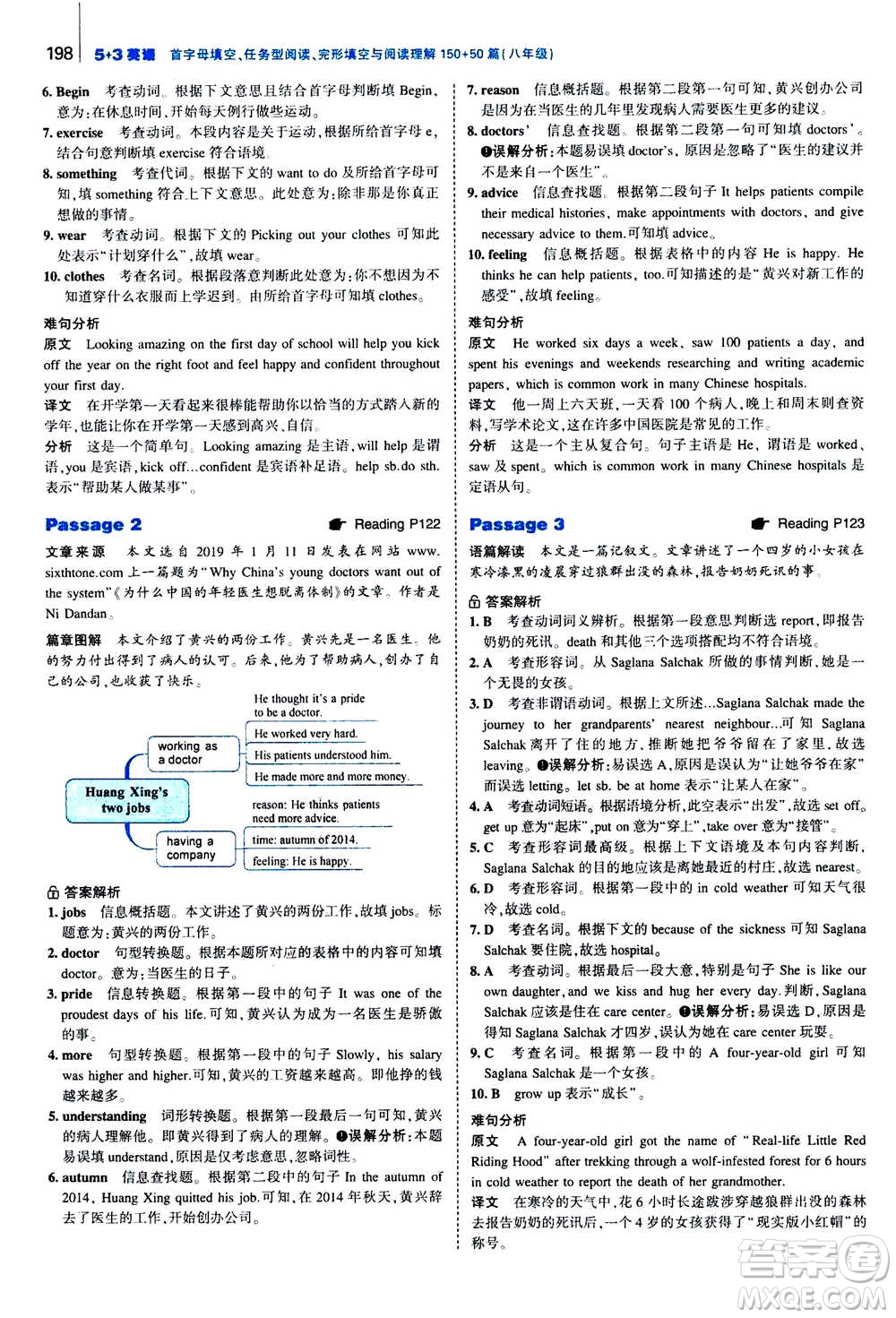 曲一線2020版53英語(yǔ)完形填空閱讀理解與語(yǔ)法填空八年級(jí)答案