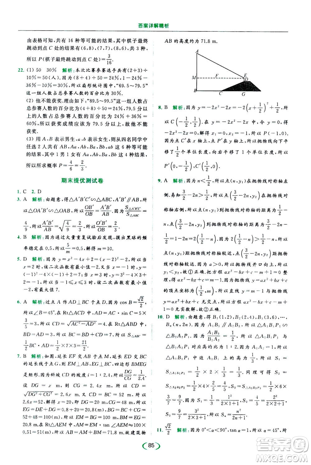 2020年亮點(diǎn)給力提優(yōu)課時(shí)作業(yè)本數(shù)學(xué)九年級(jí)下冊(cè)蘇教版參考答案