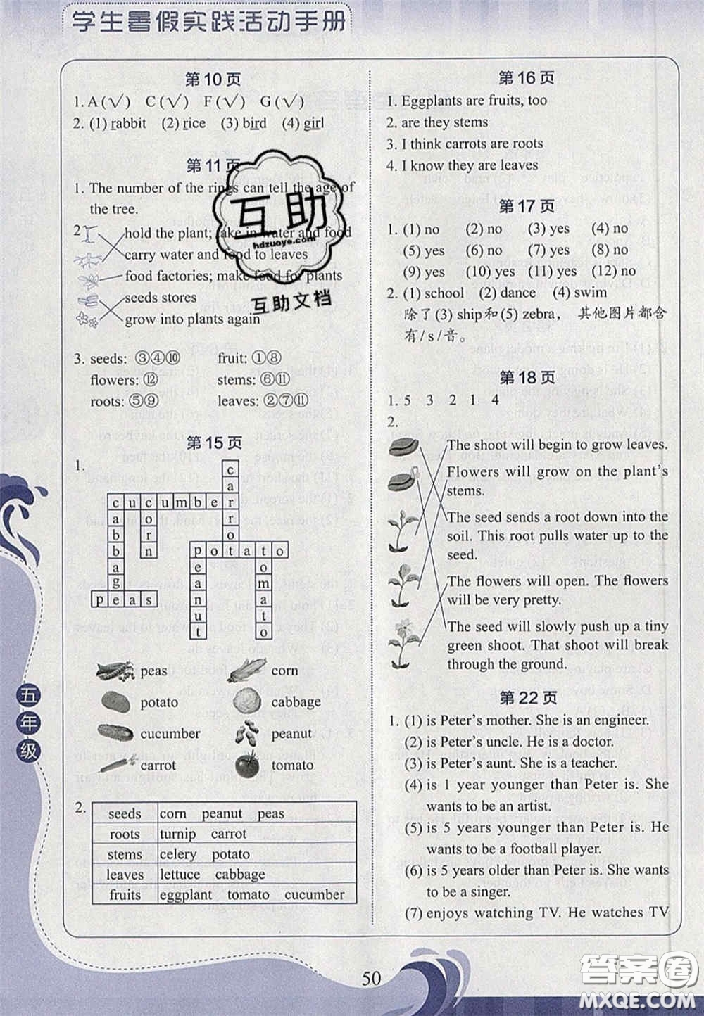 2020學生暑假實踐活動手冊五年級英語人教版答案