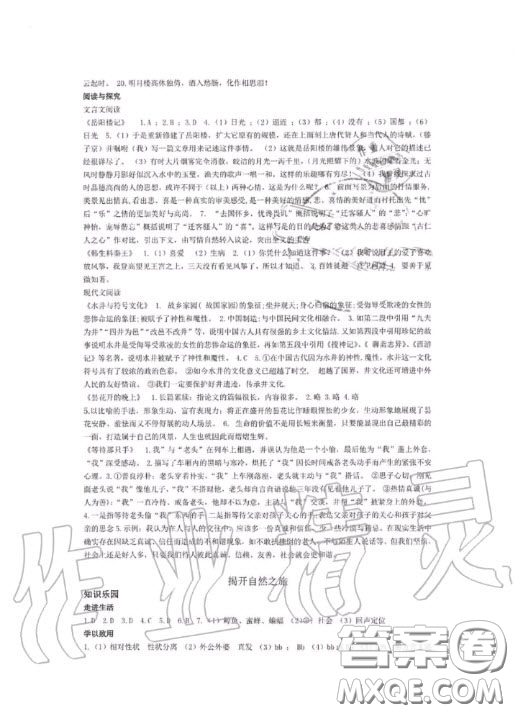 青島出版社2020暑假生活指導(dǎo)六三學(xué)制八年級合訂本答案
