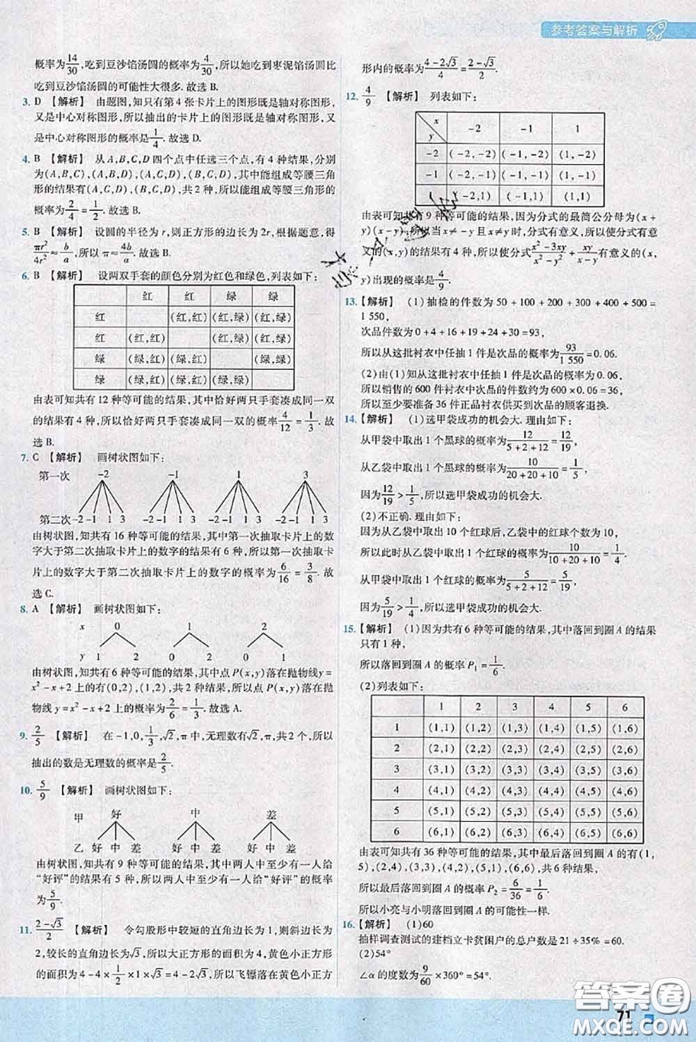 天星教育2020年秋一遍過(guò)初中數(shù)學(xué)九年級(jí)上冊(cè)人教版參考答案