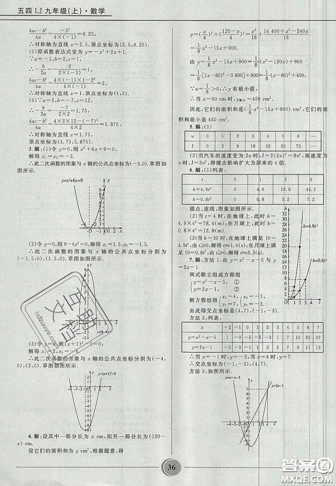 山東教育出版社2020義務(wù)教育教科書九年級數(shù)學(xué)上冊魯教版答案