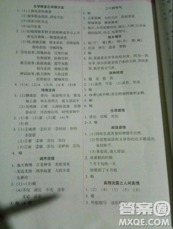希望出版社2020年暑假作業(yè)本小學(xué)五年級天天練語文統(tǒng)編版答案