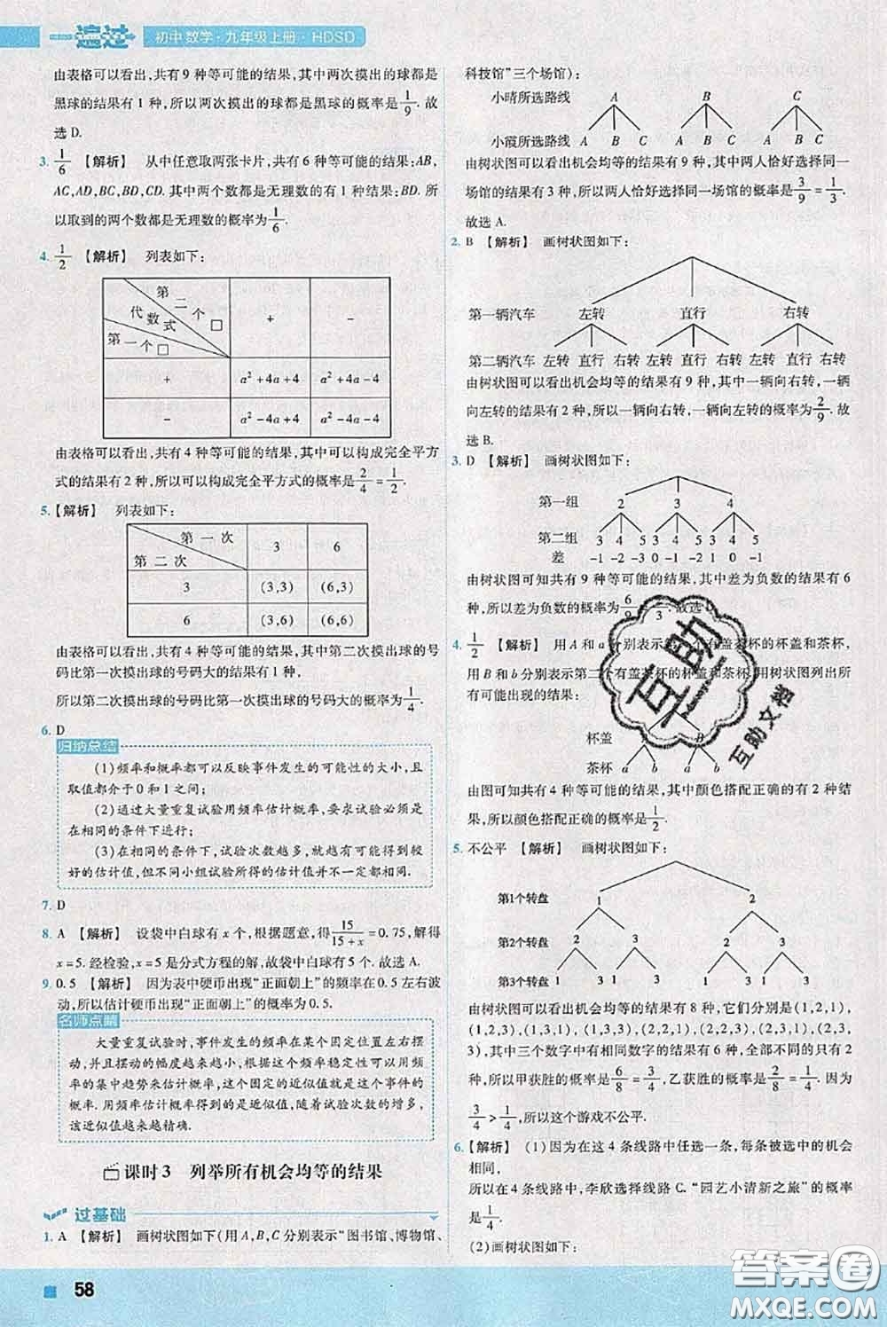 天星教育2020年秋一遍過初中數(shù)學九年級上冊華師版參考答案