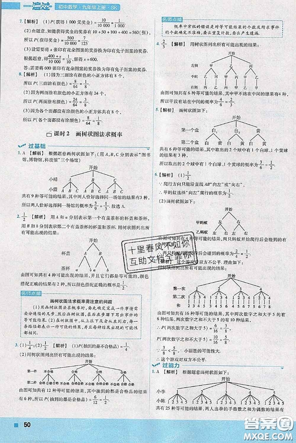 天星教育2020年秋一遍過初中數(shù)學九年級上冊蘇科版參考答案