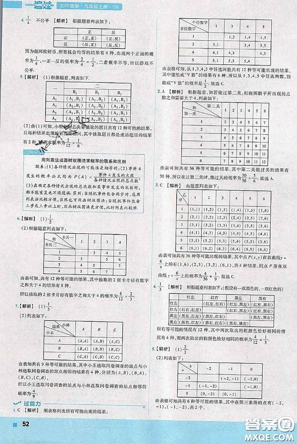 天星教育2020年秋一遍過初中數(shù)學九年級上冊蘇科版參考答案