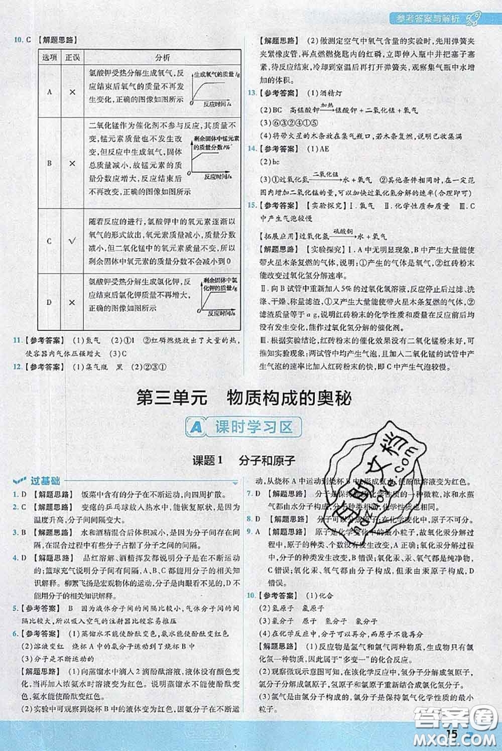 天星教育2020年秋一遍過初中化學(xué)九年級上冊人教版參考答案