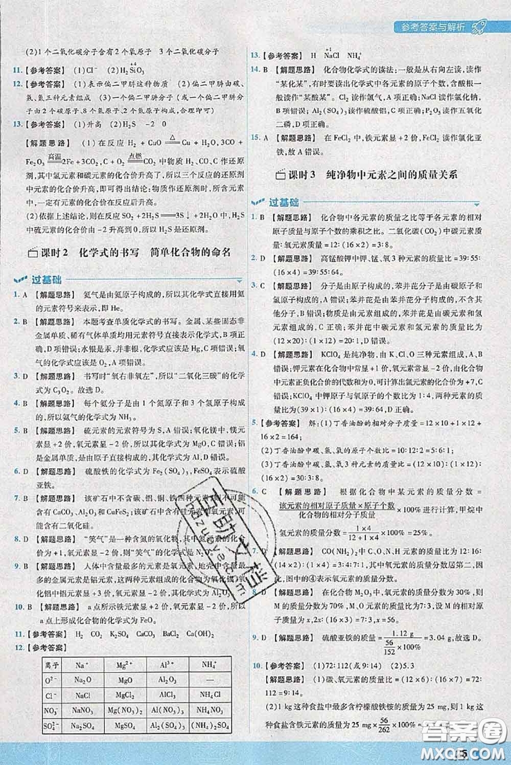 天星教育2020年秋一遍過初中化學(xué)九年級上冊滬教版參考答案