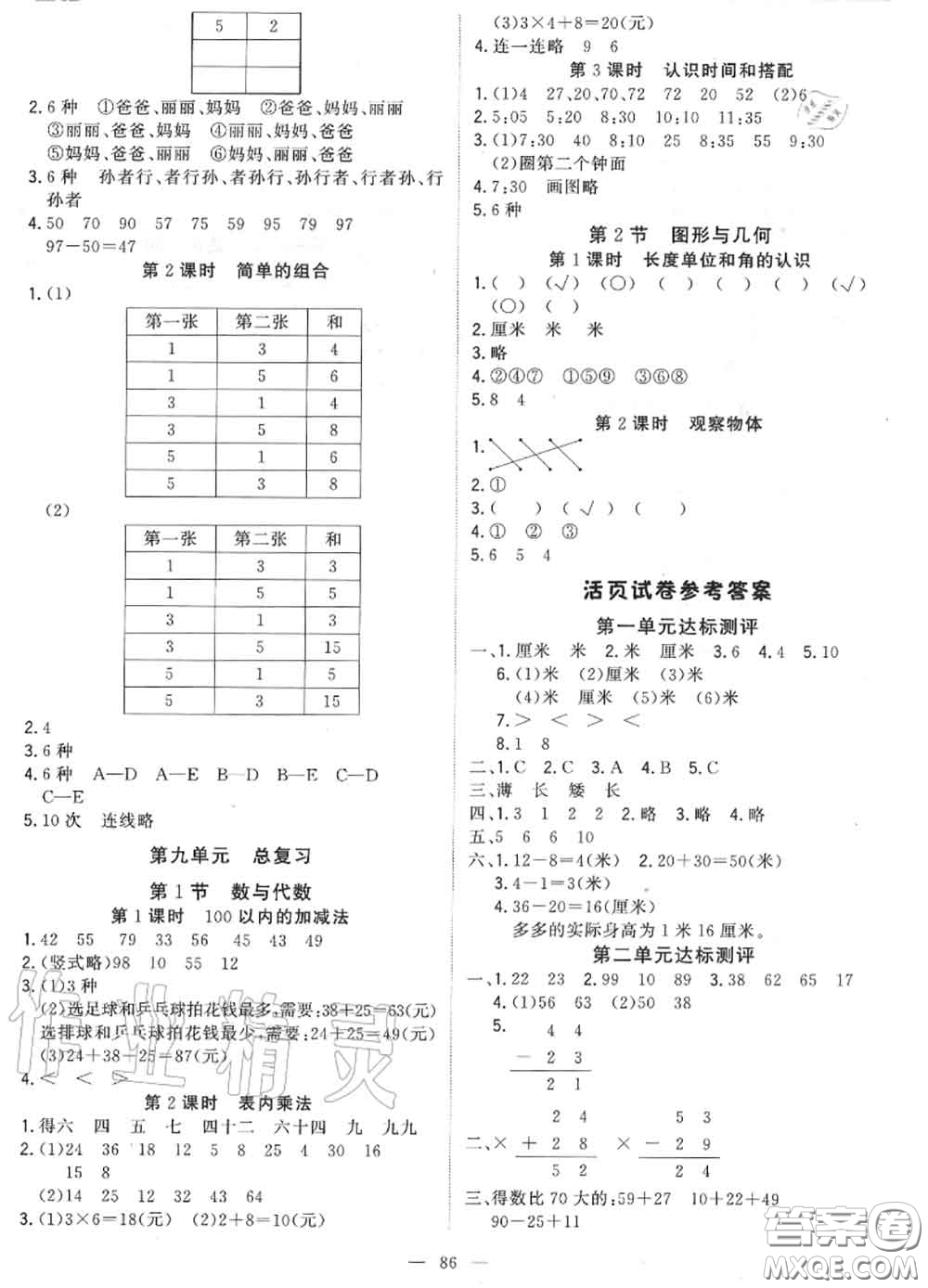 2020年秋1加1輕巧奪冠優(yōu)化訓(xùn)練二年級(jí)數(shù)學(xué)上冊(cè)人教版參考答案