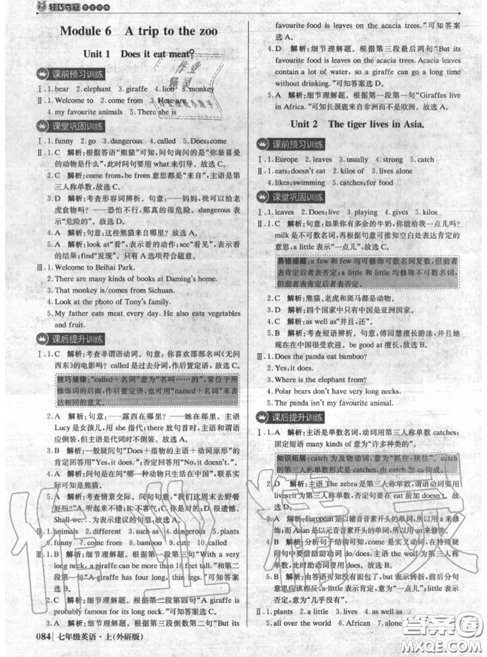 2020年秋1加1輕巧奪冠優(yōu)化訓練七年級英語上冊外研版參考答案