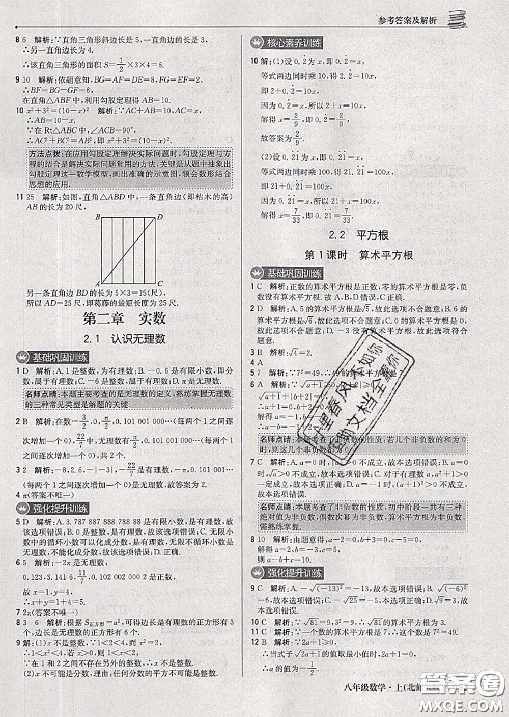 2020年秋1加1輕巧奪冠優(yōu)化訓(xùn)練八年級(jí)數(shù)學(xué)上冊北師版參考答案